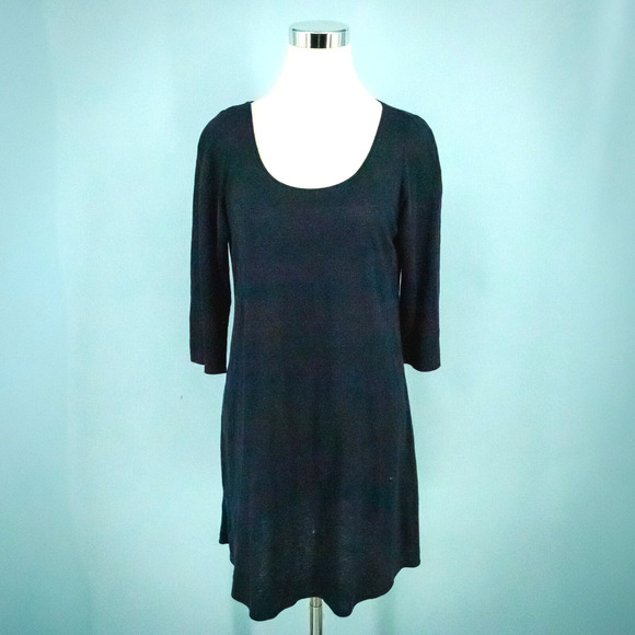 Eileen Fisher Size Small S Navy Blue System Scoop 3/4 Sleeve Linen Knit Dress - Picture 1 of 6